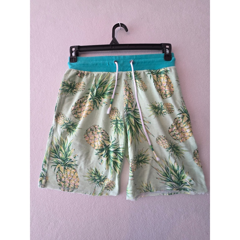 Top Drawer Mens Pineapple Print Lounge Shorts Green Teal Drawstring Size Small